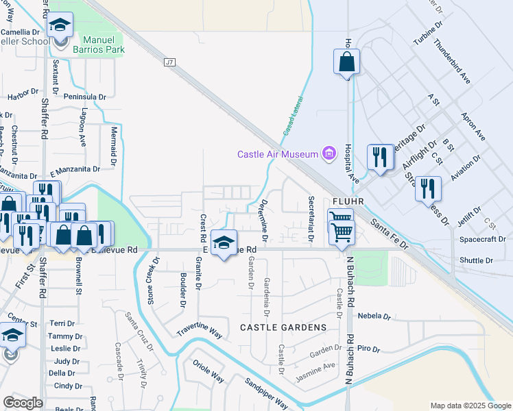 map of restaurants, bars, coffee shops, grocery stores, and more near 2880 Determine Drive in Atwater