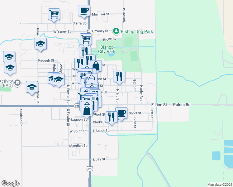 map of restaurants, bars, coffee shops, grocery stores, and more near 292 Willow Street in Bishop
