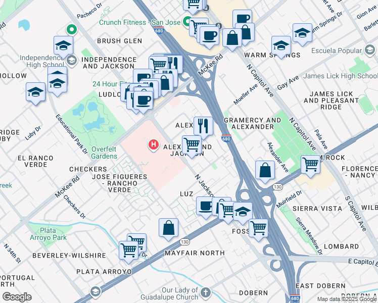 map of restaurants, bars, coffee shops, grocery stores, and more near 198 Damsen Drive in San Jose