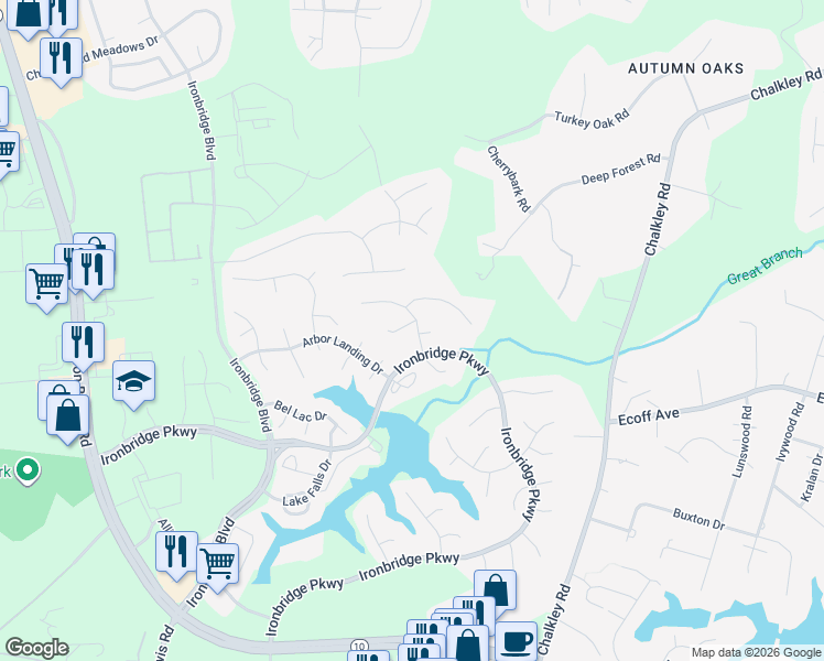 map of restaurants, bars, coffee shops, grocery stores, and more near 6201 Oakbrook Lane in Chester