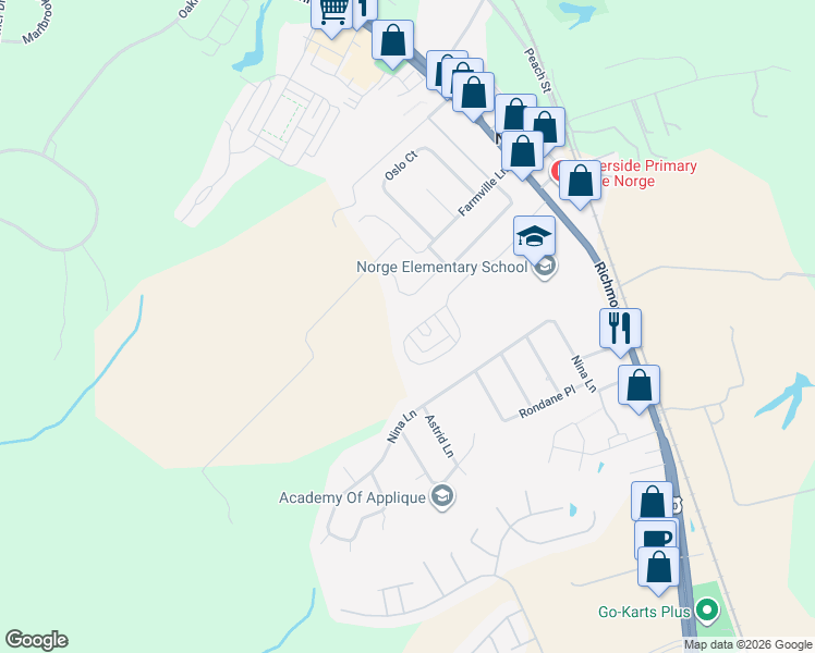 map of restaurants, bars, coffee shops, grocery stores, and more near 112-118 Wilson Circle in Williamsburg