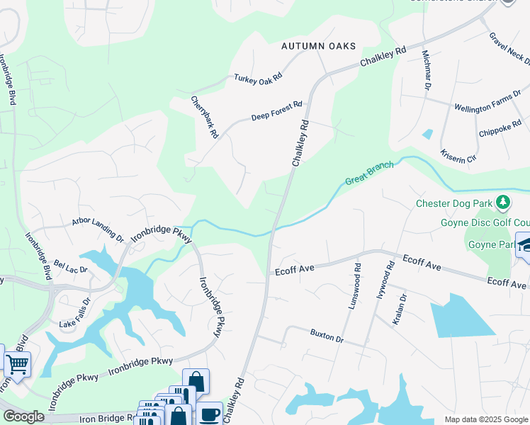 map of restaurants, bars, coffee shops, grocery stores, and more near 11220 Chalkley Road in Chester