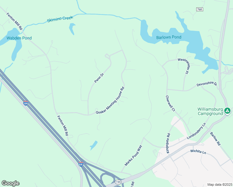 map of restaurants, bars, coffee shops, grocery stores, and more near 118 Route 1601 in Williamsburg