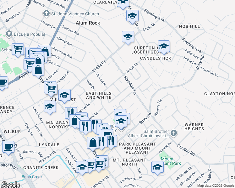 map of restaurants, bars, coffee shops, grocery stores, and more near 10287 Earlander Street in San Jose
