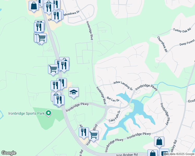 map of restaurants, bars, coffee shops, grocery stores, and more near 11018 Arbor Croft Way in Chester