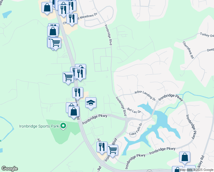 map of restaurants, bars, coffee shops, grocery stores, and more near 11150 Ironbridge Boulevard in Chester
