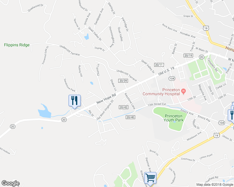 map of restaurants, bars, coffee shops, grocery stores, and more near 240 New Hope Road in Princeton