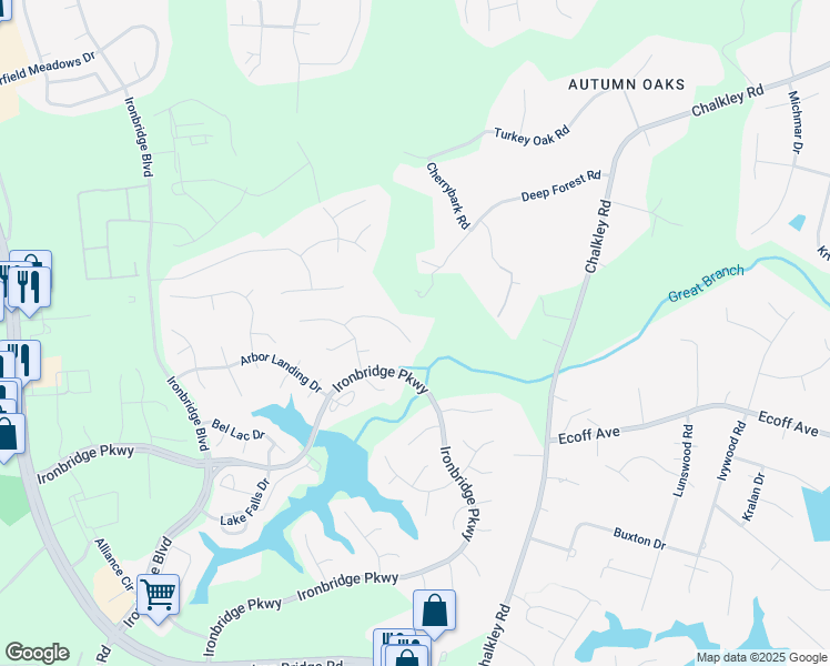 map of restaurants, bars, coffee shops, grocery stores, and more near 6104 Walnut Landing Way in Chester