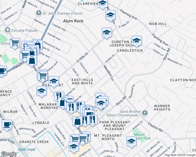 map of restaurants, bars, coffee shops, grocery stores, and more near 10287 Earlander Street in San Jose