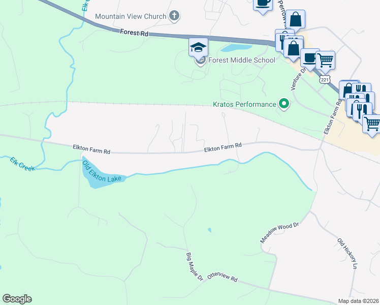 map of restaurants, bars, coffee shops, grocery stores, and more near State Route 666 in Forest