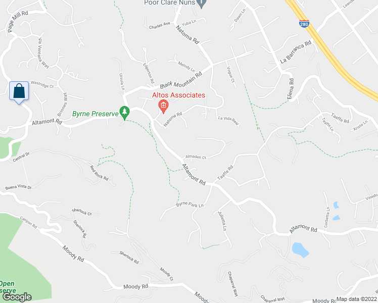 map of restaurants, bars, coffee shops, grocery stores, and more near 26993 Almaden Court in Los Altos Hills