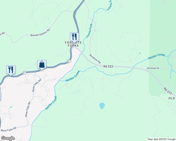 map of restaurants, bars, coffee shops, grocery stores, and more near 50344 Hidden Falls Road in Oakhurst