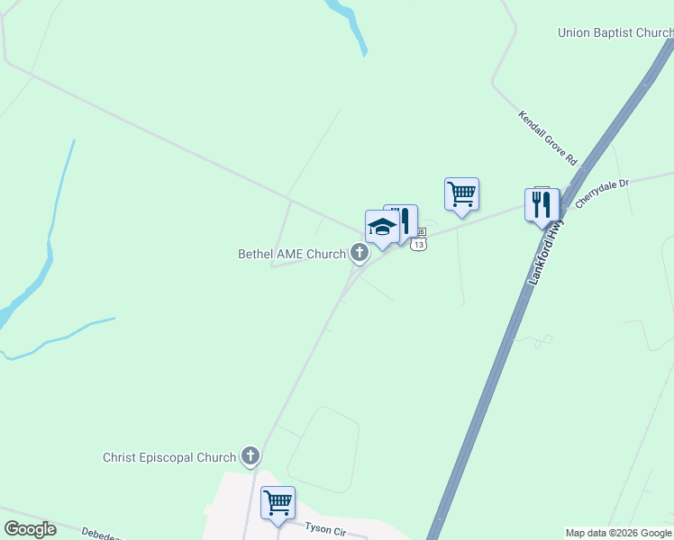 map of restaurants, bars, coffee shops, grocery stores, and more near 15494 Church Street in Cape Charles
