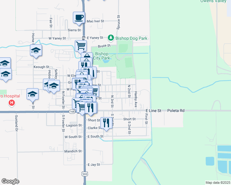 map of restaurants, bars, coffee shops, grocery stores, and more near 306 May Street in Bishop