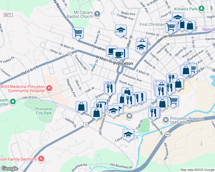 map of restaurants, bars, coffee shops, grocery stores, and more near 211 Wallace Street in Princeton