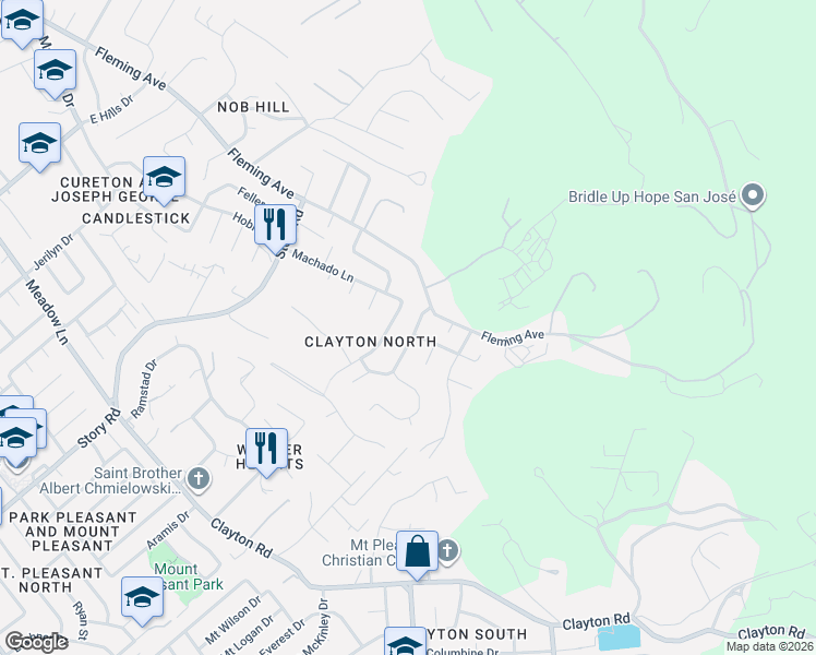 map of restaurants, bars, coffee shops, grocery stores, and more near 3709 Warner Drive in San Jose
