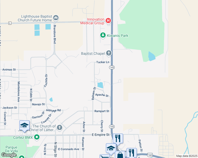 map of restaurants, bars, coffee shops, grocery stores, and more near 1314 Balsam Street in Cortez