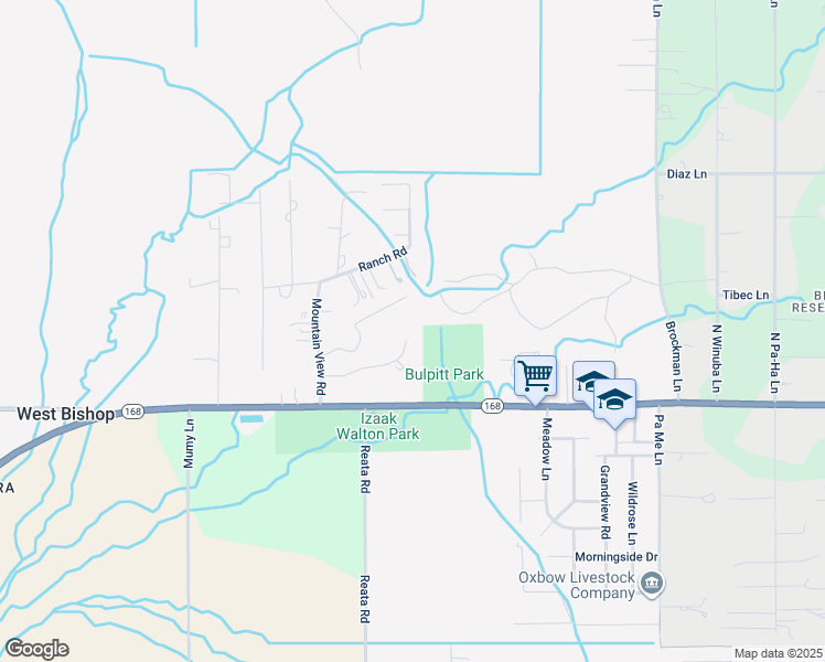 map of restaurants, bars, coffee shops, grocery stores, and more near 3514 Brookside Drive in Bishop