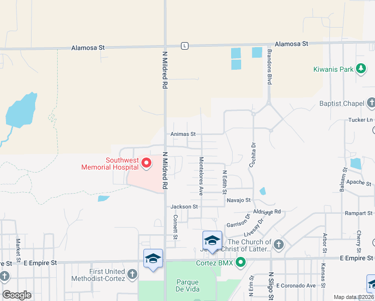 map of restaurants, bars, coffee shops, grocery stores, and more near 1107 Cottonwood St in Cortez