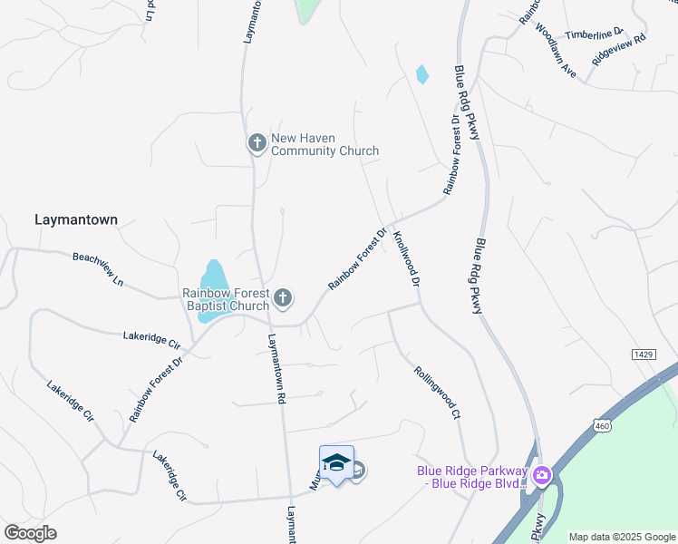 map of restaurants, bars, coffee shops, grocery stores, and more near 1122 Rainbow Forest Drive in Troutville