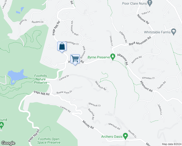 map of restaurants, bars, coffee shops, grocery stores, and more near 27464 Altamont Road in Los Altos Hills