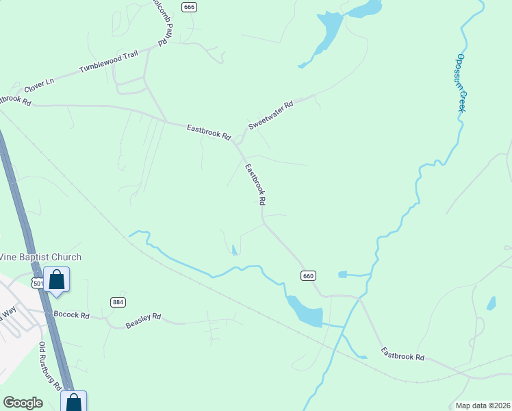 map of restaurants, bars, coffee shops, grocery stores, and more near 2678 Eastbrook Road in Lynchburg