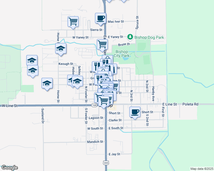 map of restaurants, bars, coffee shops, grocery stores, and more near 400 U.S. 395 in Bishop