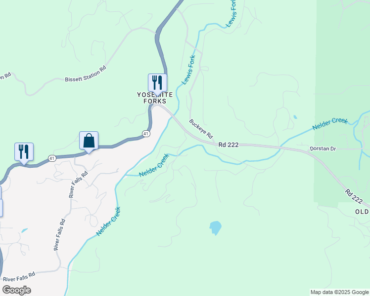 map of restaurants, bars, coffee shops, grocery stores, and more near 50344 Hidden Falls Road in Oakhurst