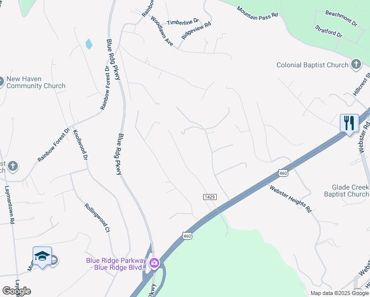 map of restaurants, bars, coffee shops, grocery stores, and more near 360 Heritage Drive in Blue Ridge