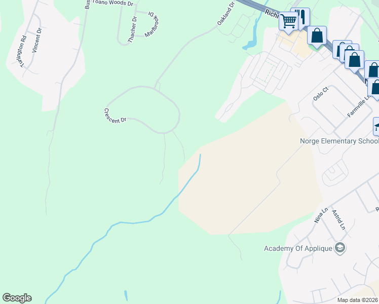 map of restaurants, bars, coffee shops, grocery stores, and more near 104 Woodmont Place in Williamsburg