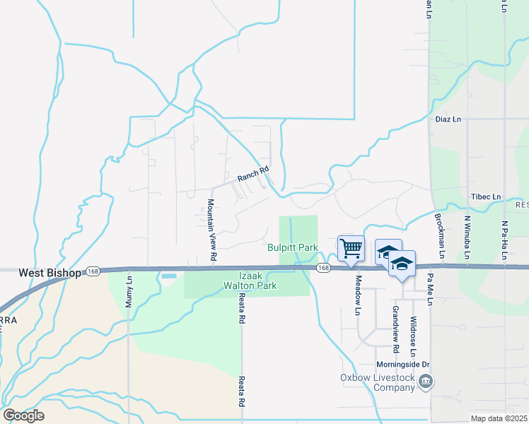 map of restaurants, bars, coffee shops, grocery stores, and more near 3514 Brookside Drive in Bishop