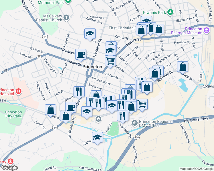map of restaurants, bars, coffee shops, grocery stores, and more near 1326 South Ave in Princeton