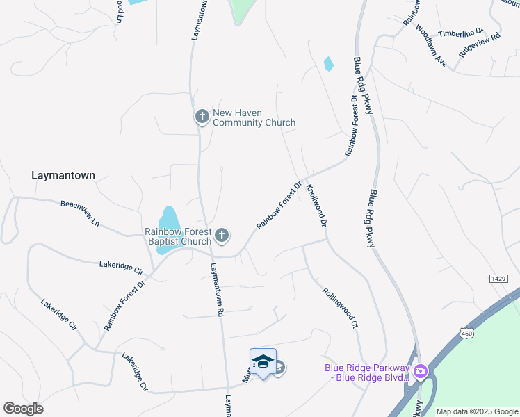 map of restaurants, bars, coffee shops, grocery stores, and more near 1122 Rainbow Forest Drive in Troutville