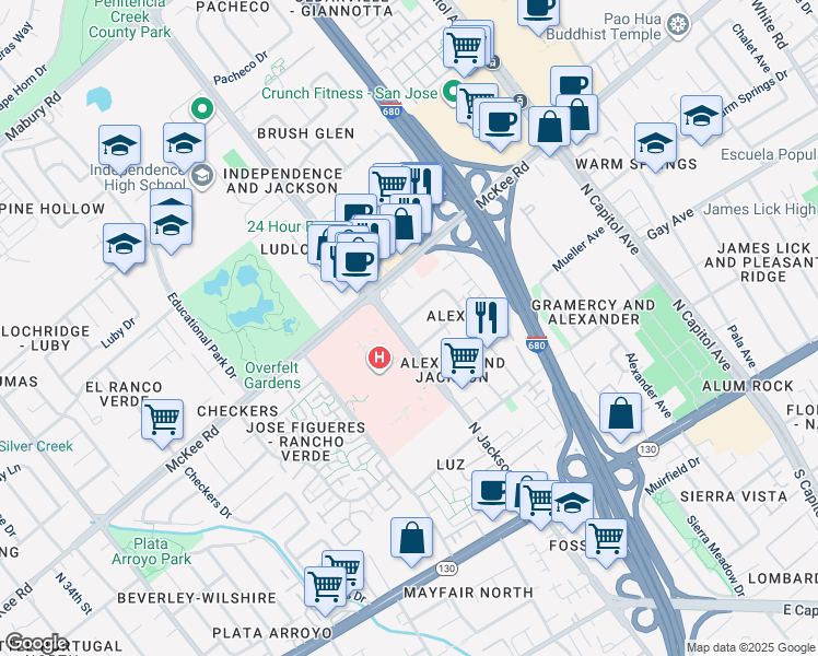 map of restaurants, bars, coffee shops, grocery stores, and more near in San Jose