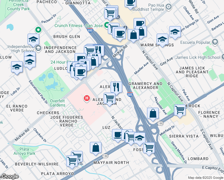 map of restaurants, bars, coffee shops, grocery stores, and more near 198 Damsen Drive in San Jose