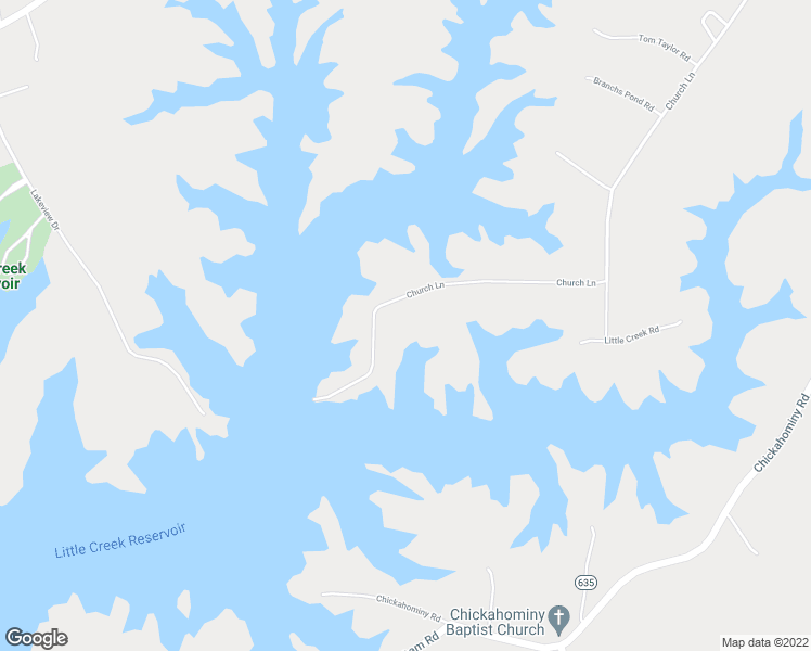 map of restaurants, bars, coffee shops, grocery stores, and more near 7108 Church Lane in Toano
