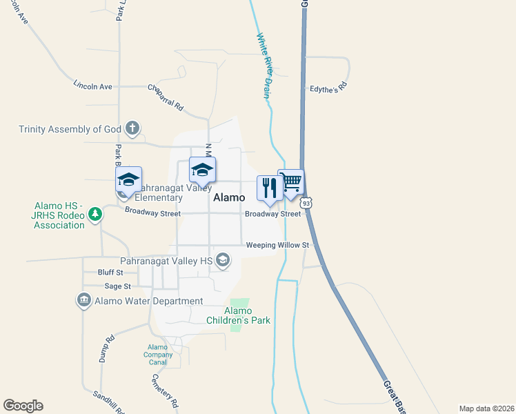 map of restaurants, bars, coffee shops, grocery stores, and more near 167 Broadway Street in Alamo