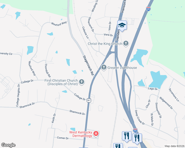 map of restaurants, bars, coffee shops, grocery stores, and more near 100 Stagecoach Road in Madisonville