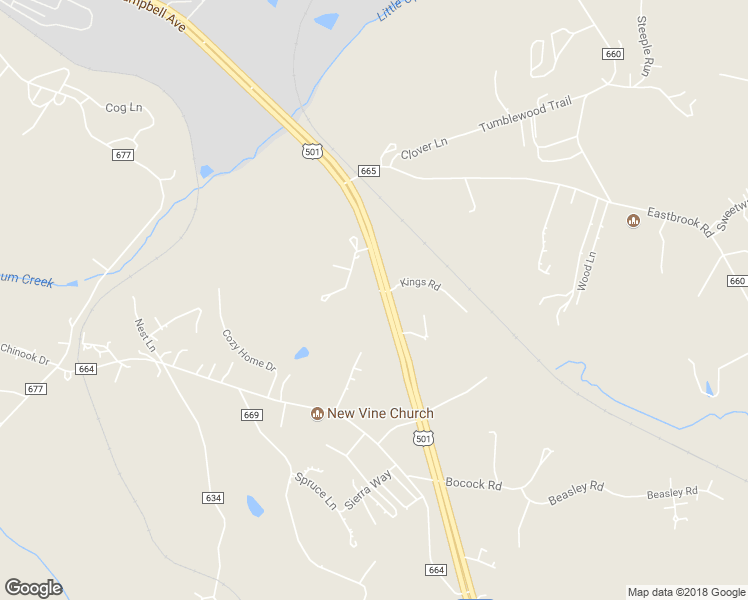 map of restaurants, bars, coffee shops, grocery stores, and more near 6450 Campbell Highway in Lynchburg