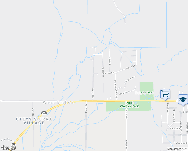 map of restaurants, bars, coffee shops, grocery stores, and more near 316 Shepard Lane in Bishop