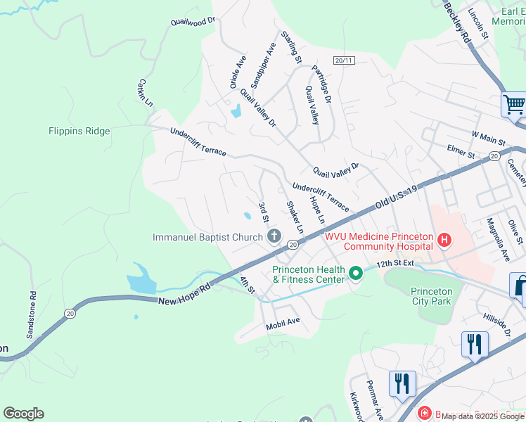 map of restaurants, bars, coffee shops, grocery stores, and more near 166-192 Church Lane in Princeton
