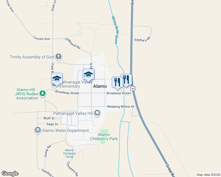 map of restaurants, bars, coffee shops, grocery stores, and more near 167 Broadway Street in Alamo