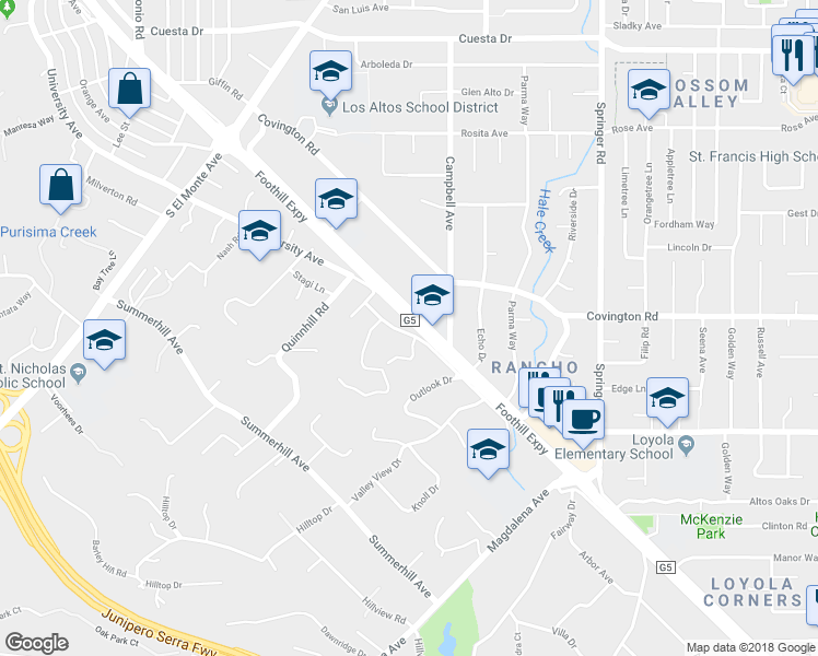 map of restaurants, bars, coffee shops, grocery stores, and more near 451 Fremont Avenue in Los Altos