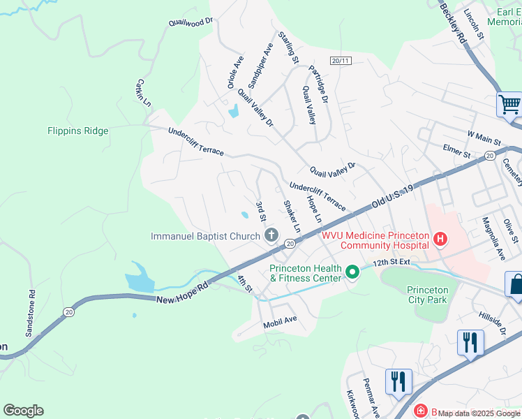 map of restaurants, bars, coffee shops, grocery stores, and more near 166 Church Lane in Princeton