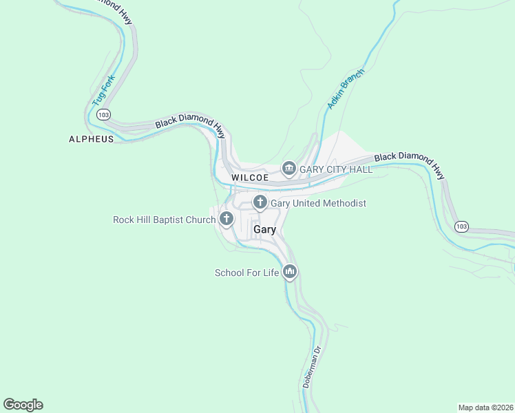 map of restaurants, bars, coffee shops, grocery stores, and more near 51 Elbert Rd in Welch