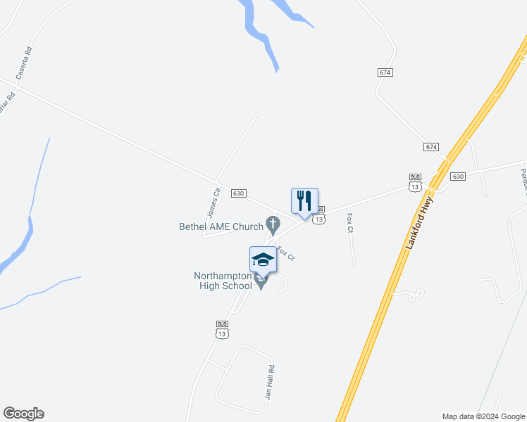 map of restaurants, bars, coffee shops, grocery stores, and more near 5390 Old Town Neck Drive in Cape Charles