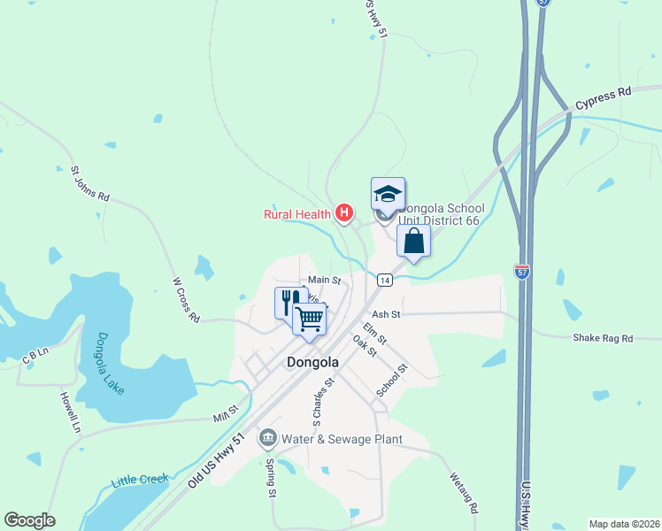 map of restaurants, bars, coffee shops, grocery stores, and more near 200-202 Crestview Drive in Dongola