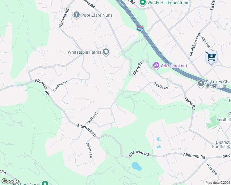 map of restaurants, bars, coffee shops, grocery stores, and more near 26731 Taaffe Road in Los Altos Hills