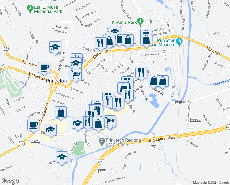 map of restaurants, bars, coffee shops, grocery stores, and more near 1108 Princeton Ave in Princeton