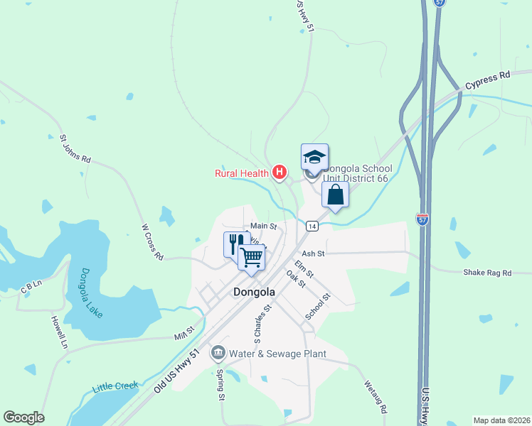 map of restaurants, bars, coffee shops, grocery stores, and more near 200 Crestview Drive in Dongola